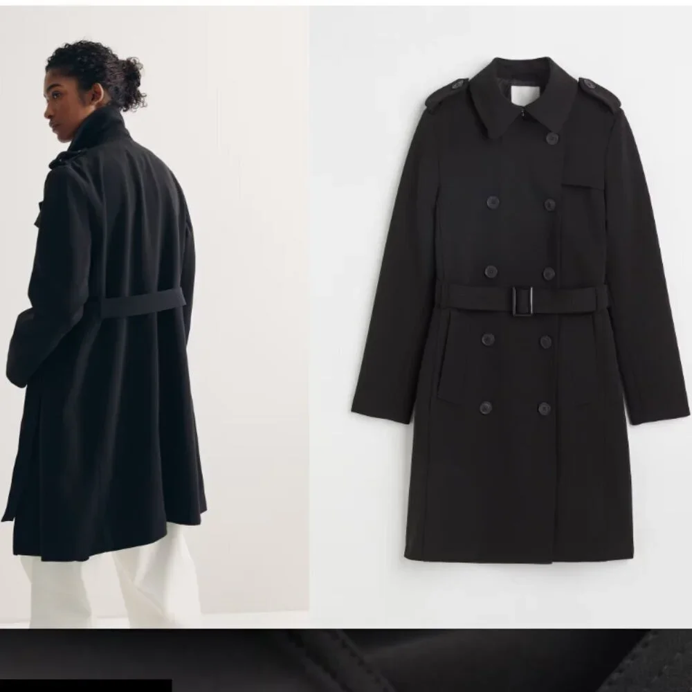 H&M Double-Breasted Trench Coat - Black